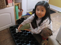 Sonia applying the mist